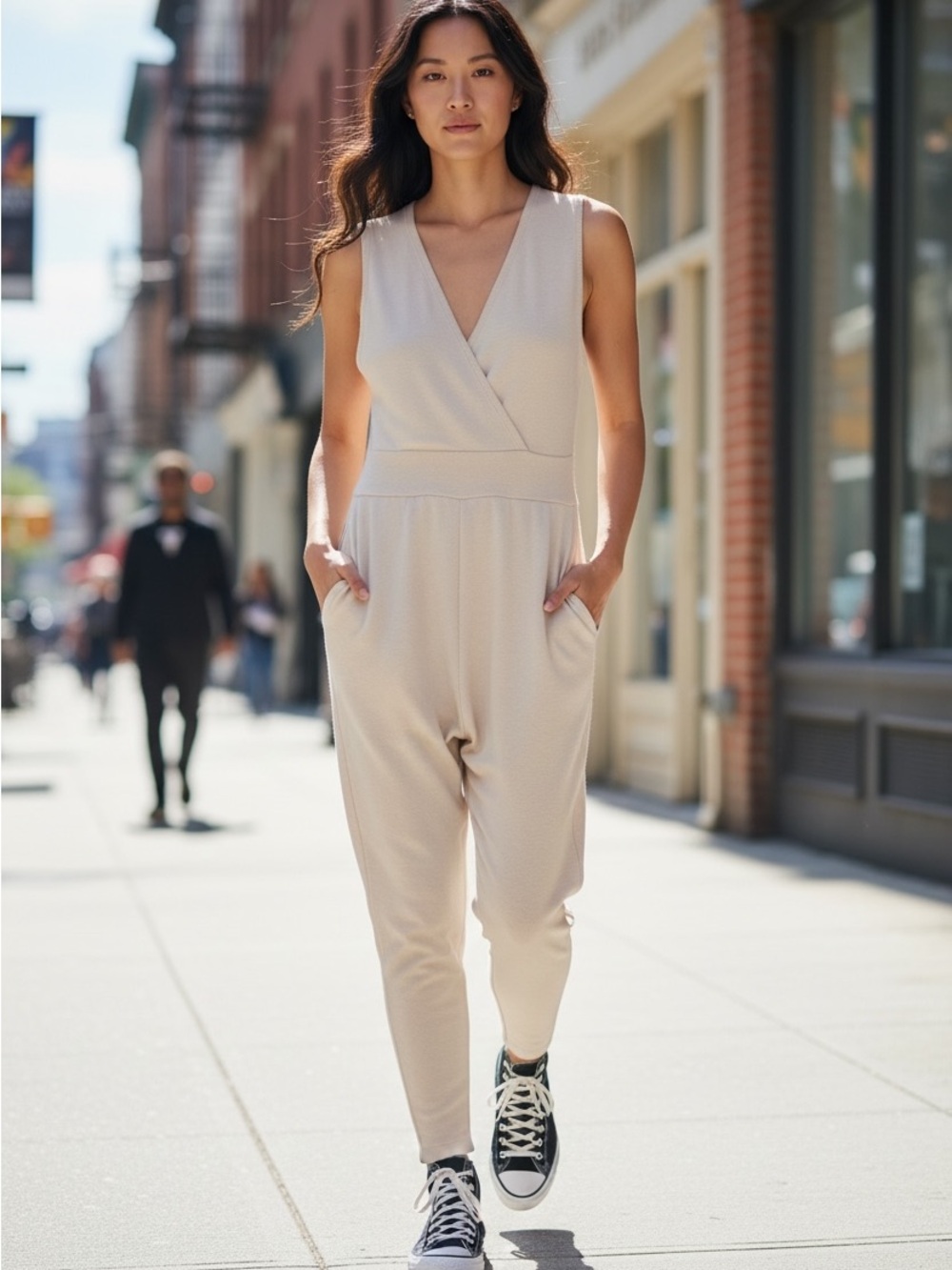 NWOT FP Movement by Free People Second Chance Cream Hooded Jumpsuit Size large